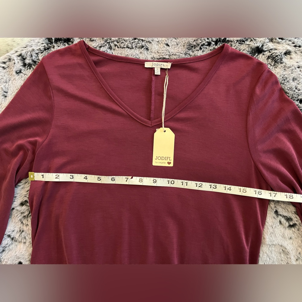NWT Jodifl Burgundy Long sleeves Dress Boutique Size Small Pockets Midi Casual - Picture 9 of 15
